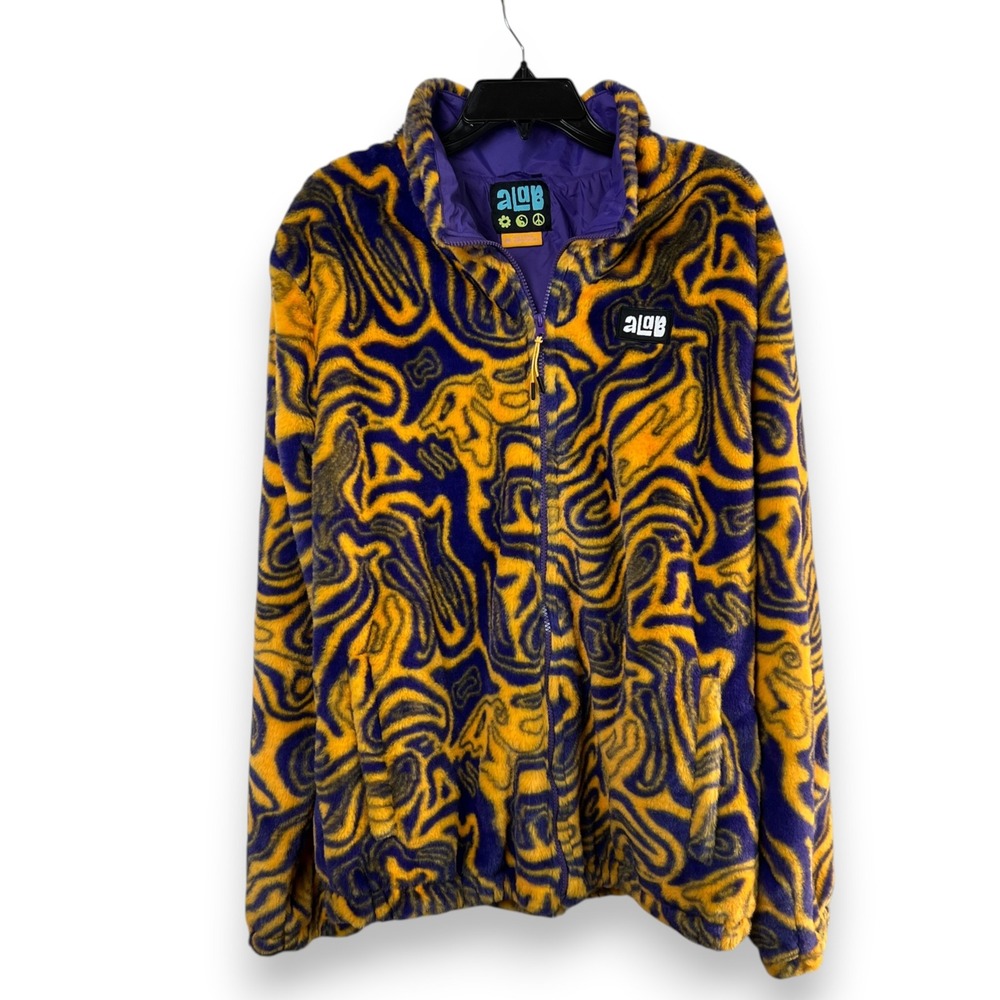 A.Lab Trippy Swirl Faux Fur Fleece Jacket Unisex Medium Purple Orange Streetwear